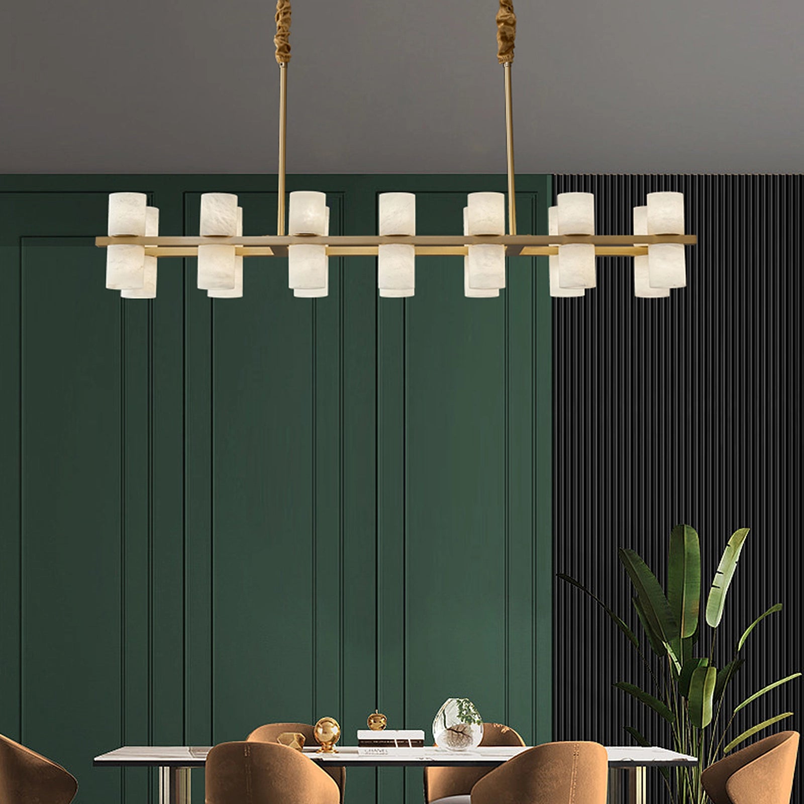 Alabaster Brass Dining Room Chandelier