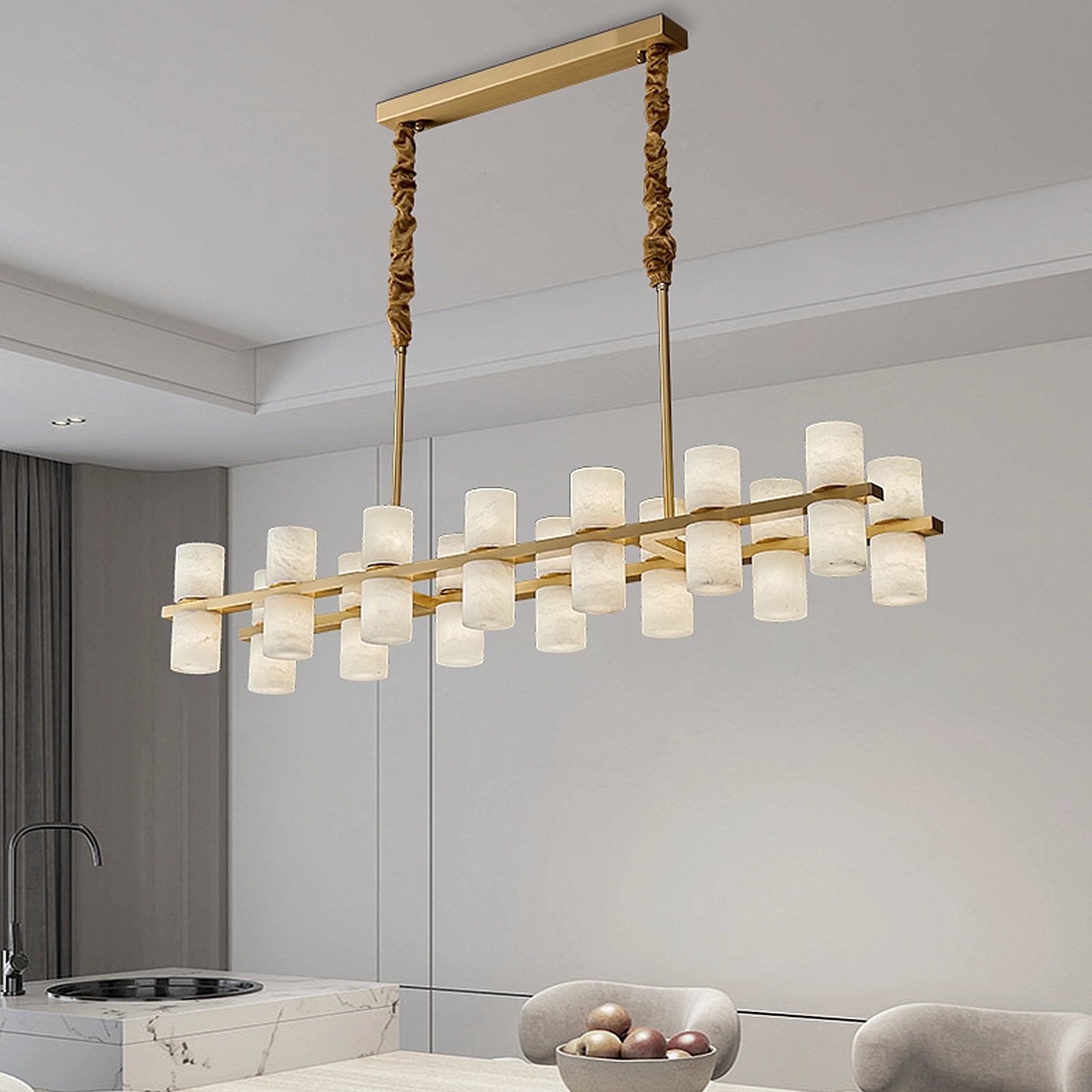 Alabaster Brass Dining Room Chandelier