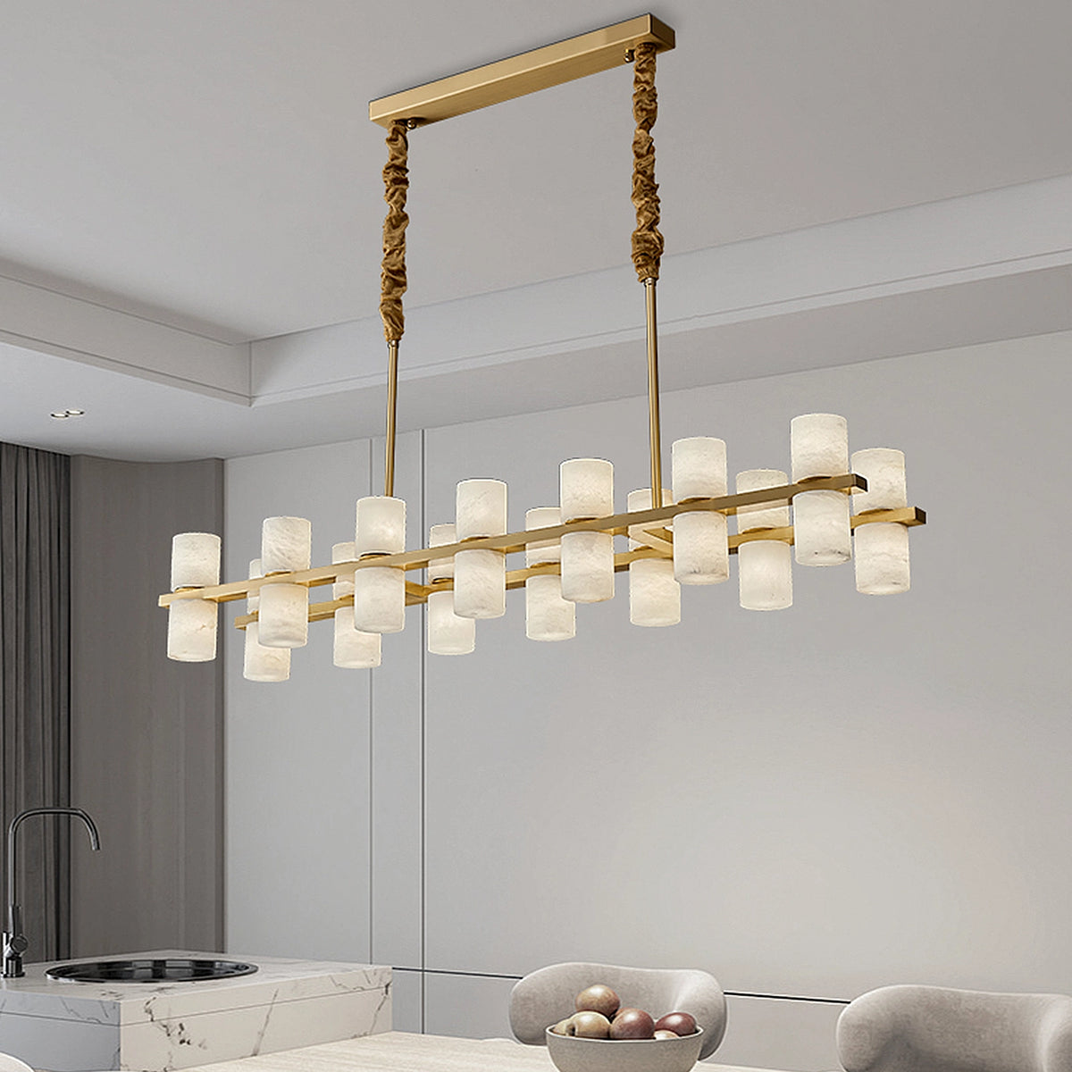 Alabaster Brass Dining Room Chandelier