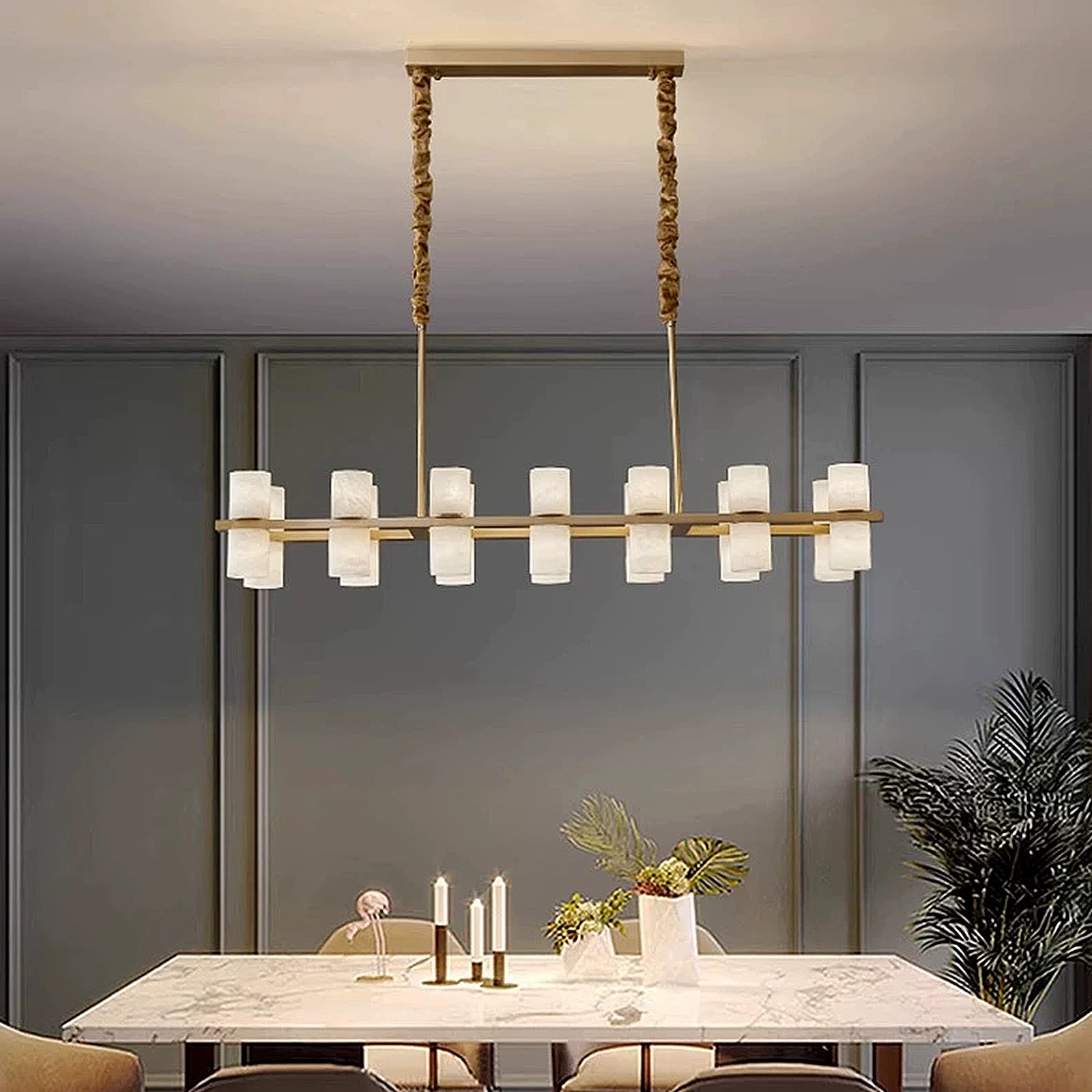Alabaster Brass Dining Room Chandelier