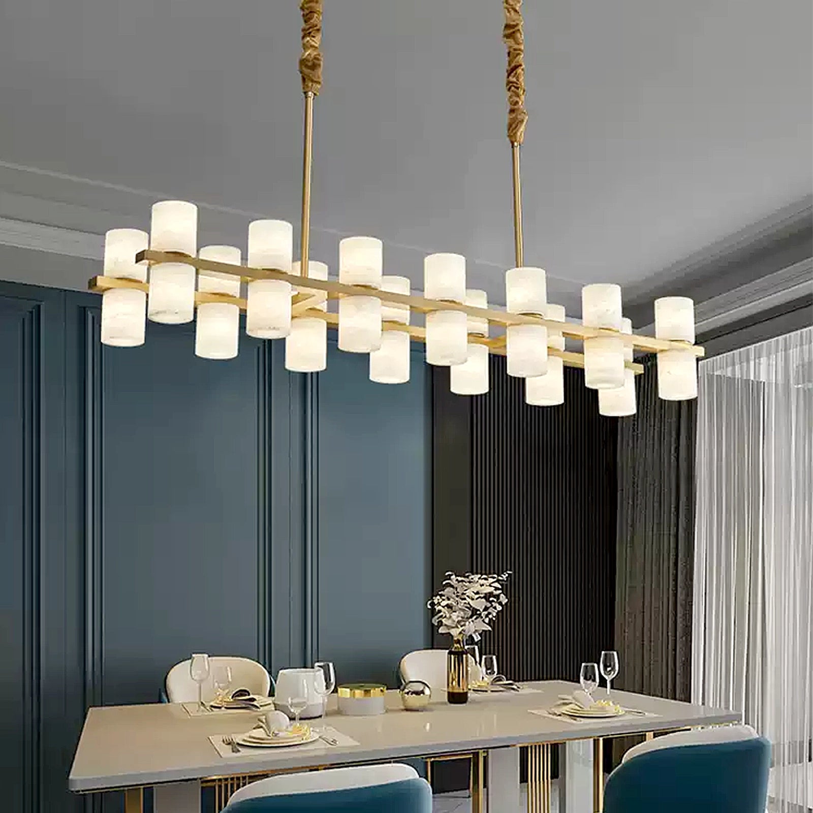Alabaster Brass Dining Room Chandelier