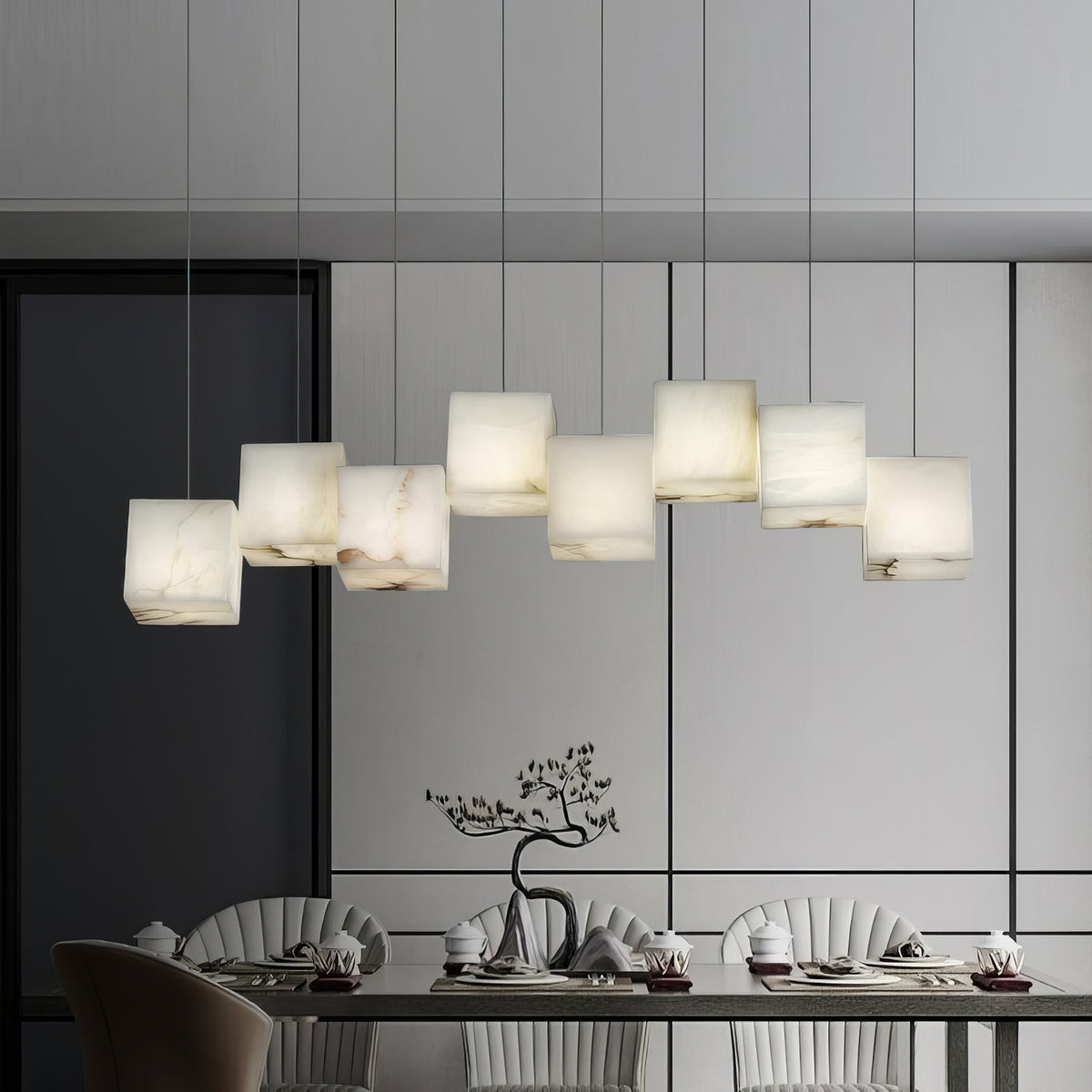 Alabaster Cube Box Chandelier - view 7 | Liootrlamp