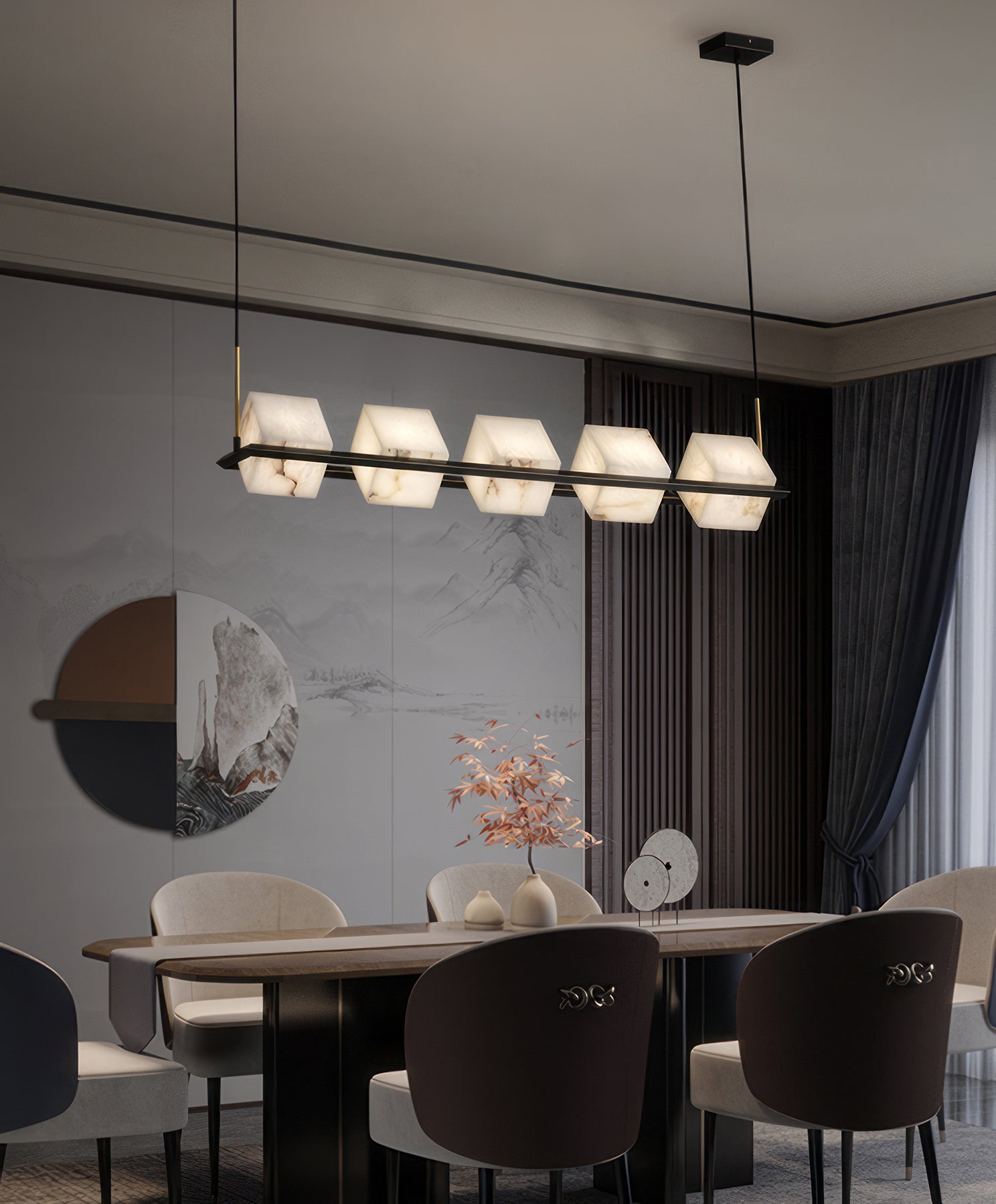 Alabaster Cubic Island Chandelier