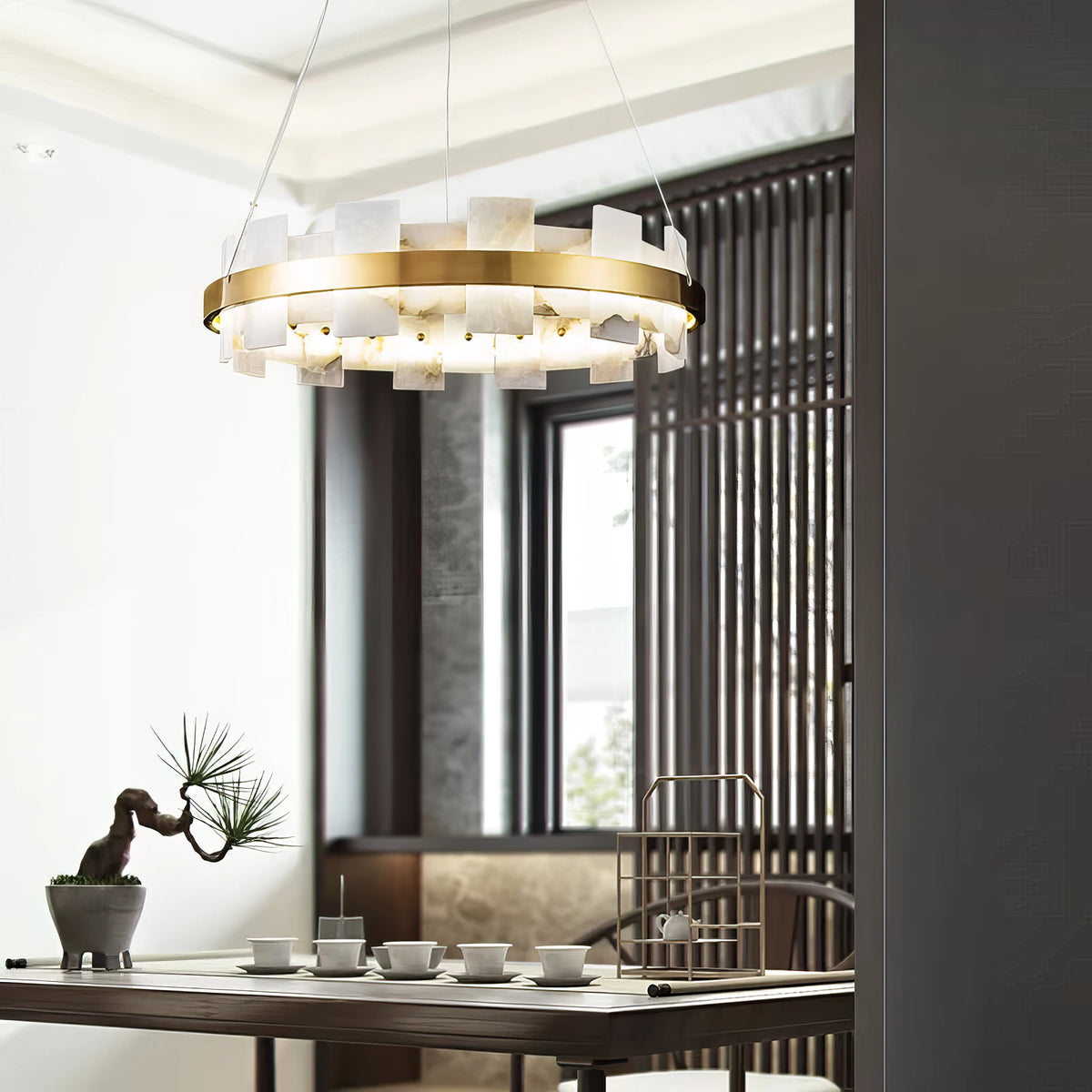 Alabaster Glo Halo Chandelier - view 3 | Liootrlamp