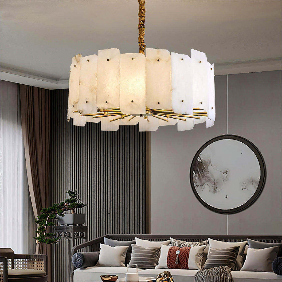 Alabaster Lorry Round Gold Chandelier - view 4 | Liootrlamp