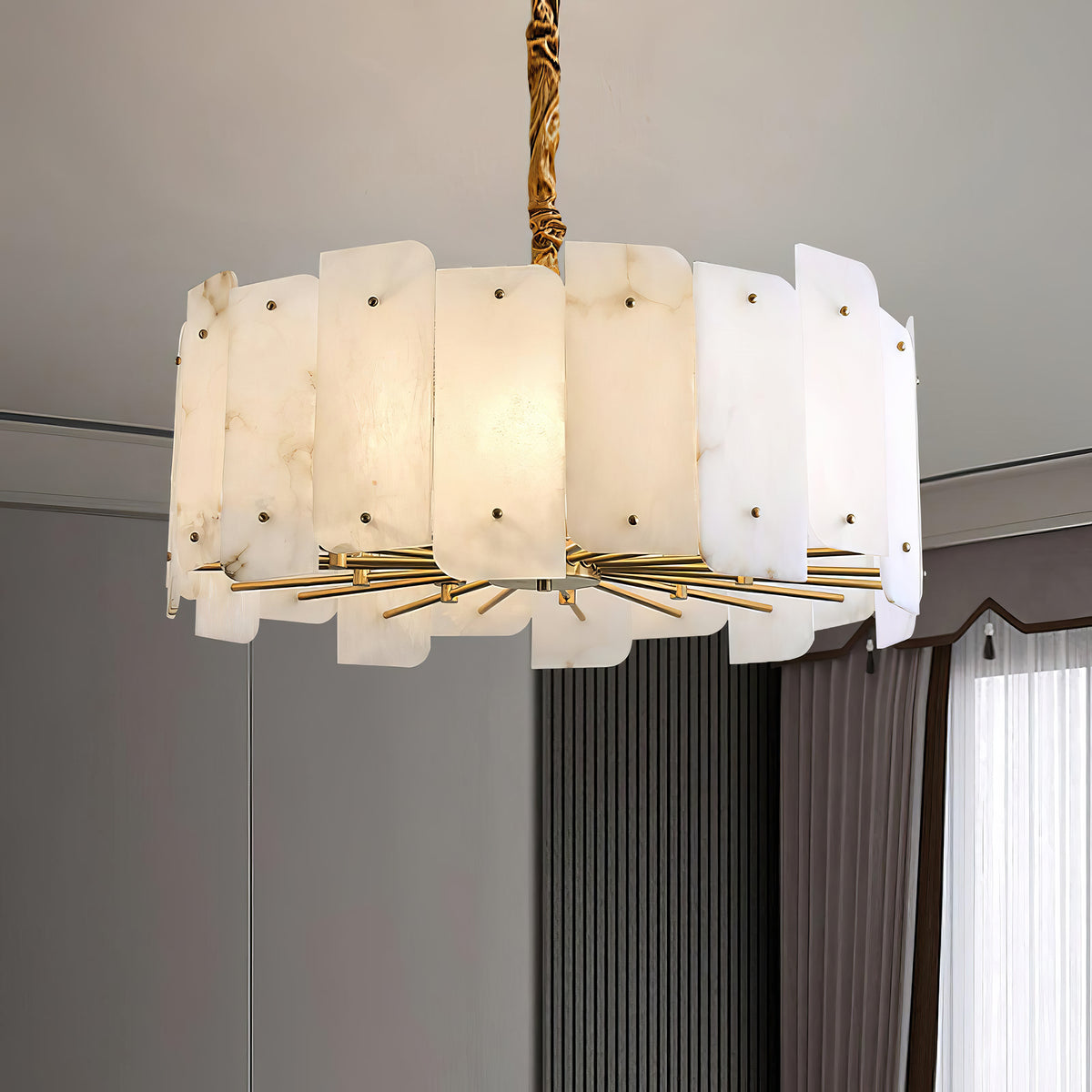 Alabaster Lorry Round Gold Chandelier - view 13 | Liootrlamp