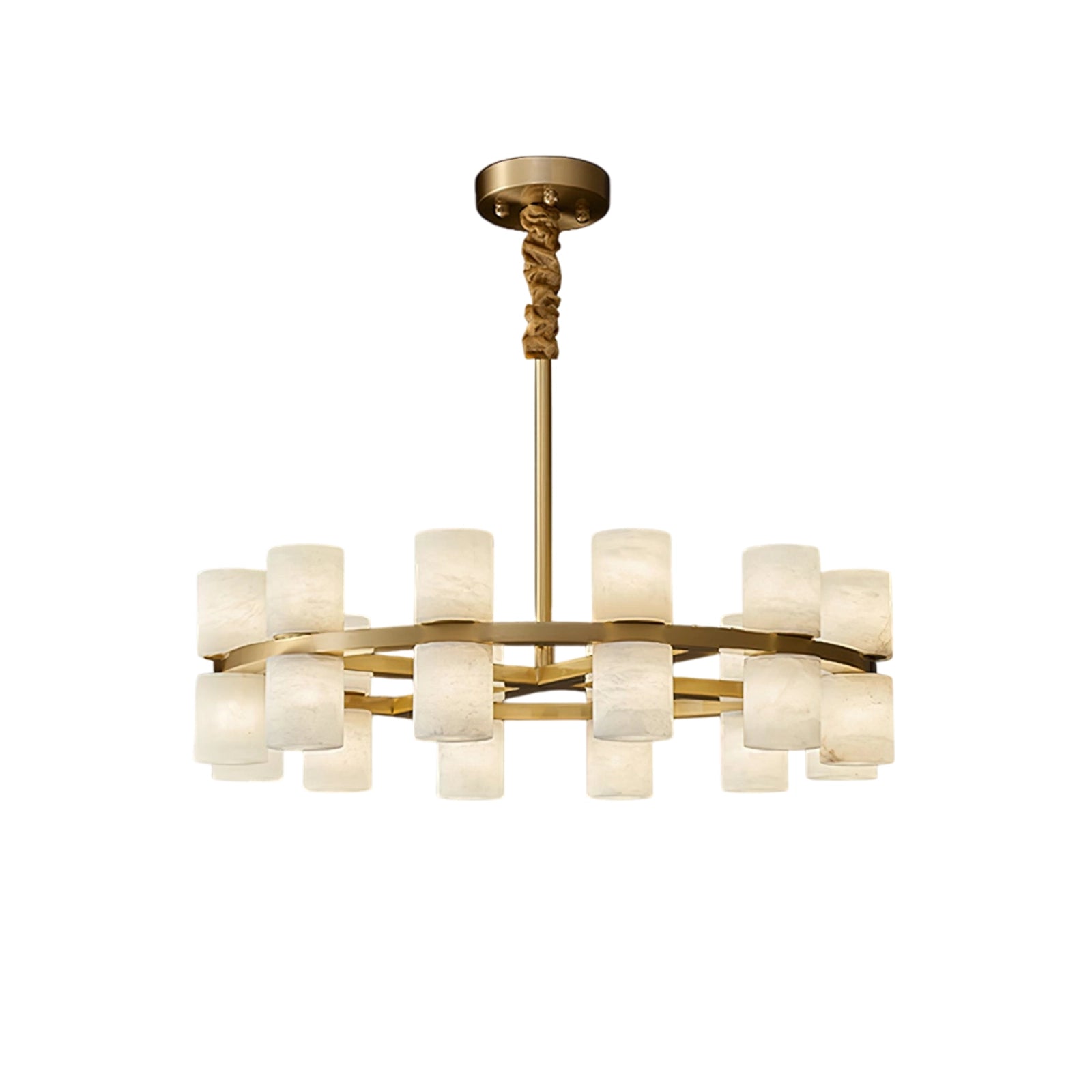 Alabaster Round Brass Chandelier