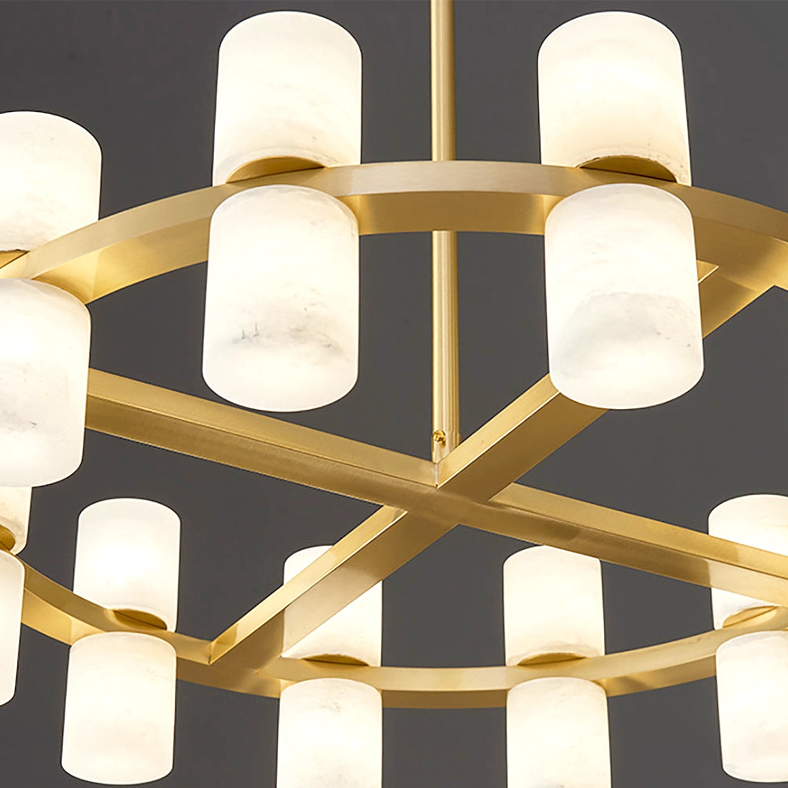 Alabaster Round Brass Chandelier