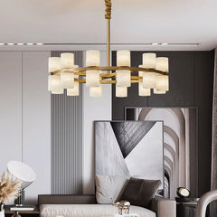 Alabaster Round Brass Chandelier