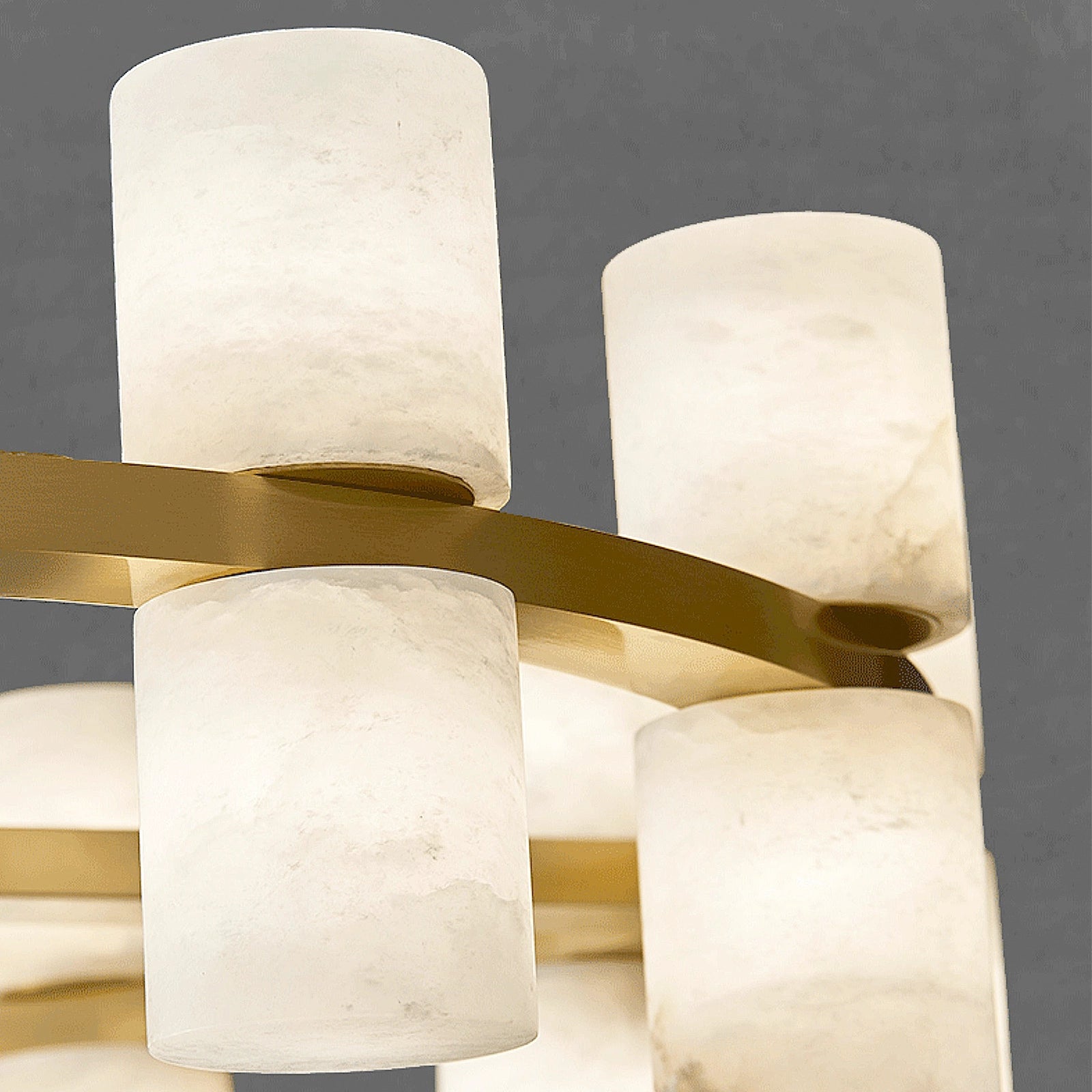 Alabaster Round Brass Chandelier