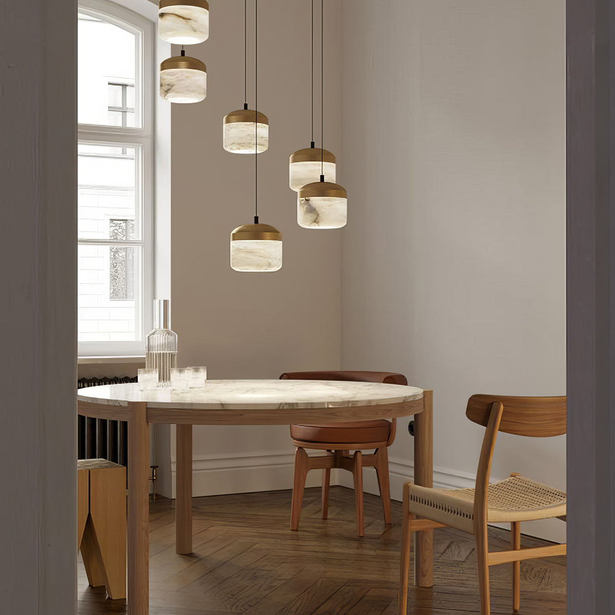 Alabaster staircase chandelier