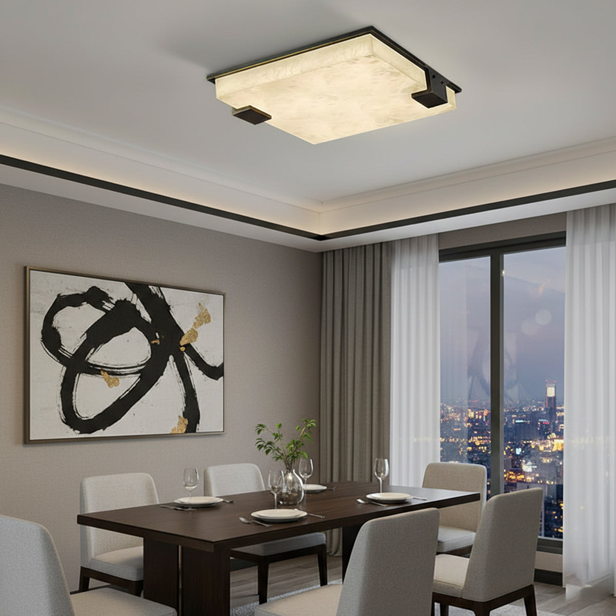 Arle Square Alabaster Black Ceiling Lamp - view 3 | Liootrlamp
