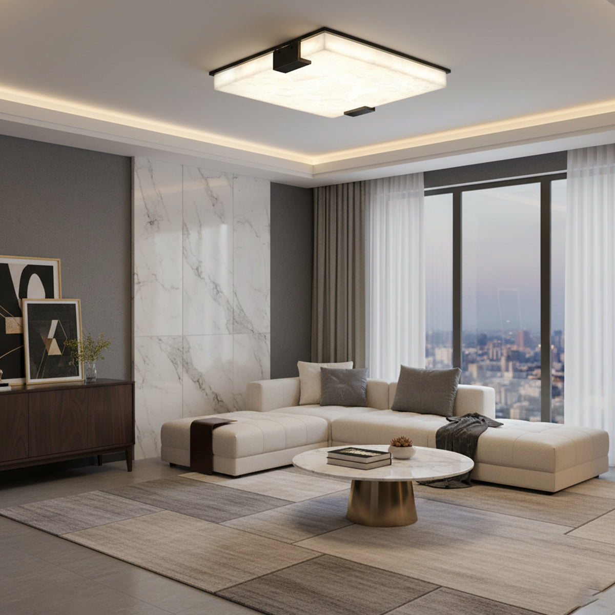 Arle Square Alabaster Black Ceiling Lamp - view 6 | Liootrlamp