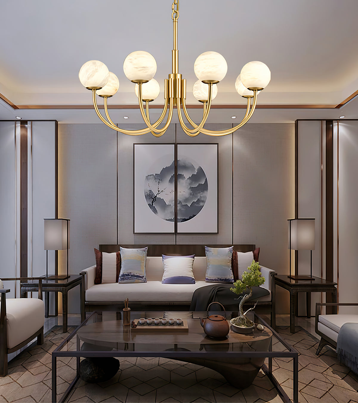 Aurelian Alabaster Globe Chandelier - view 4 | Liootrlamp