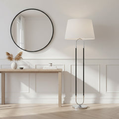 Brass and Leather Strap Floor Lamp