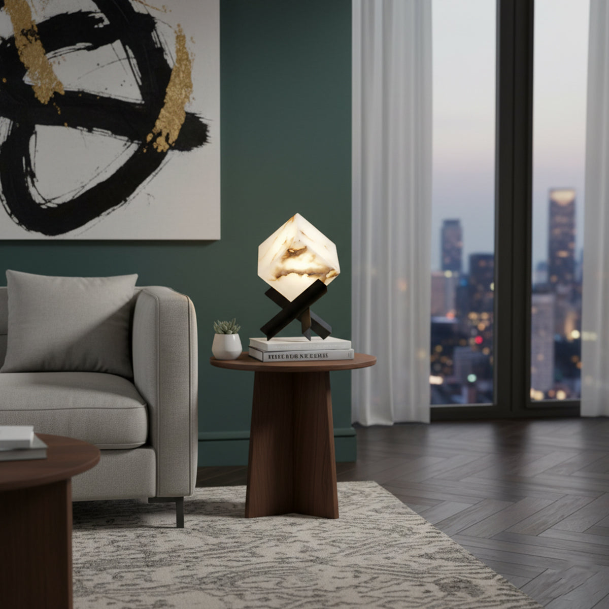Cube Alabaster Table Lamp - view 4 | Liootrlamp
