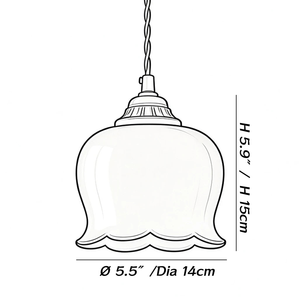 Dimensions of the Fleur Scalloped Tulip Pendant Light