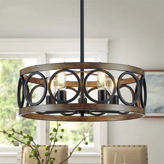 Franklin Bronze Vintage Wood Drum Chandelier