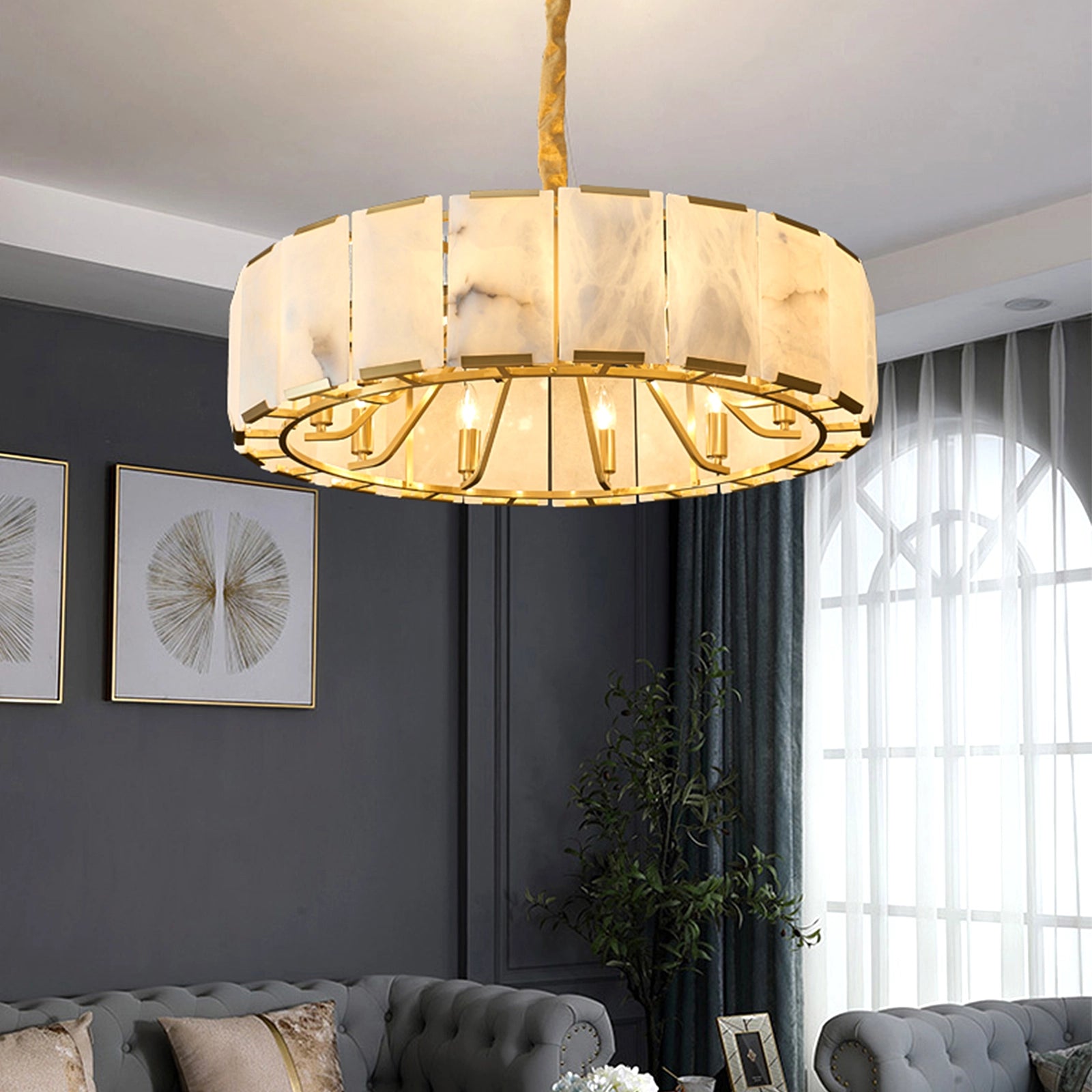 Harlow Calcite Round Alabaster Chandelier