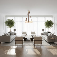 Leather Strap Alabaster Dome Pendant Light