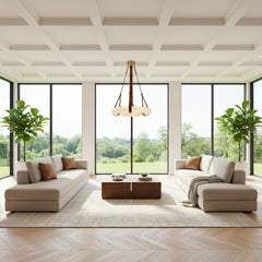 Leather Strap Alabaster Dome Pendant Light