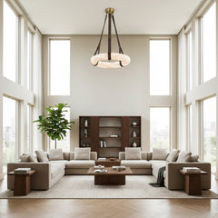 Leather Strap Alabaster Dome Pendant Light