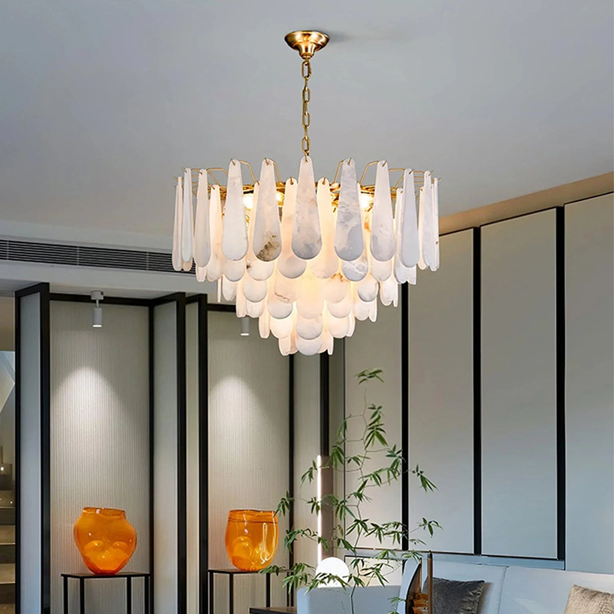 Leon Drop Shape Alabaster Chandelier - view 8 | Liootrlamp
