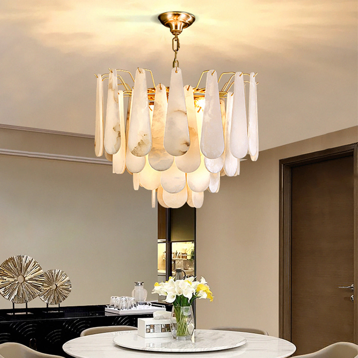 Leon Drop Shape Alabaster Chandelier - view 3 | Liootrlamp