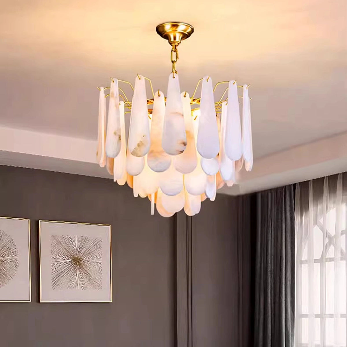 Leon Drop Shape Alabaster Chandelier - view 6 | Liootrlamp