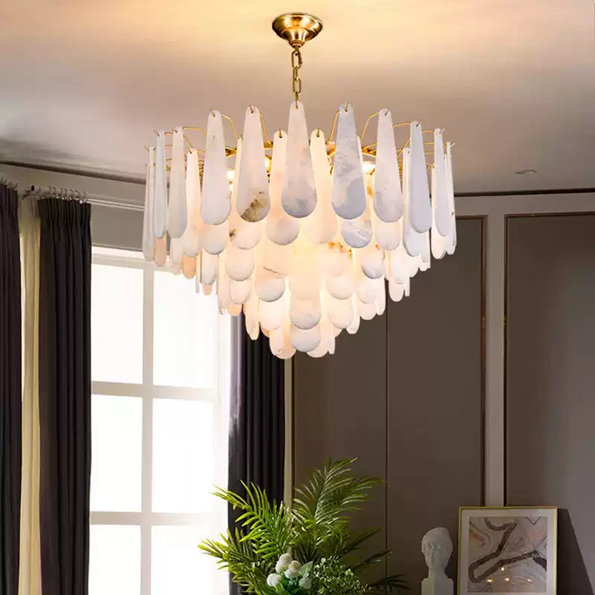 Leon Drop Shape Alabaster Chandelier - view 5 | Liootrlamp