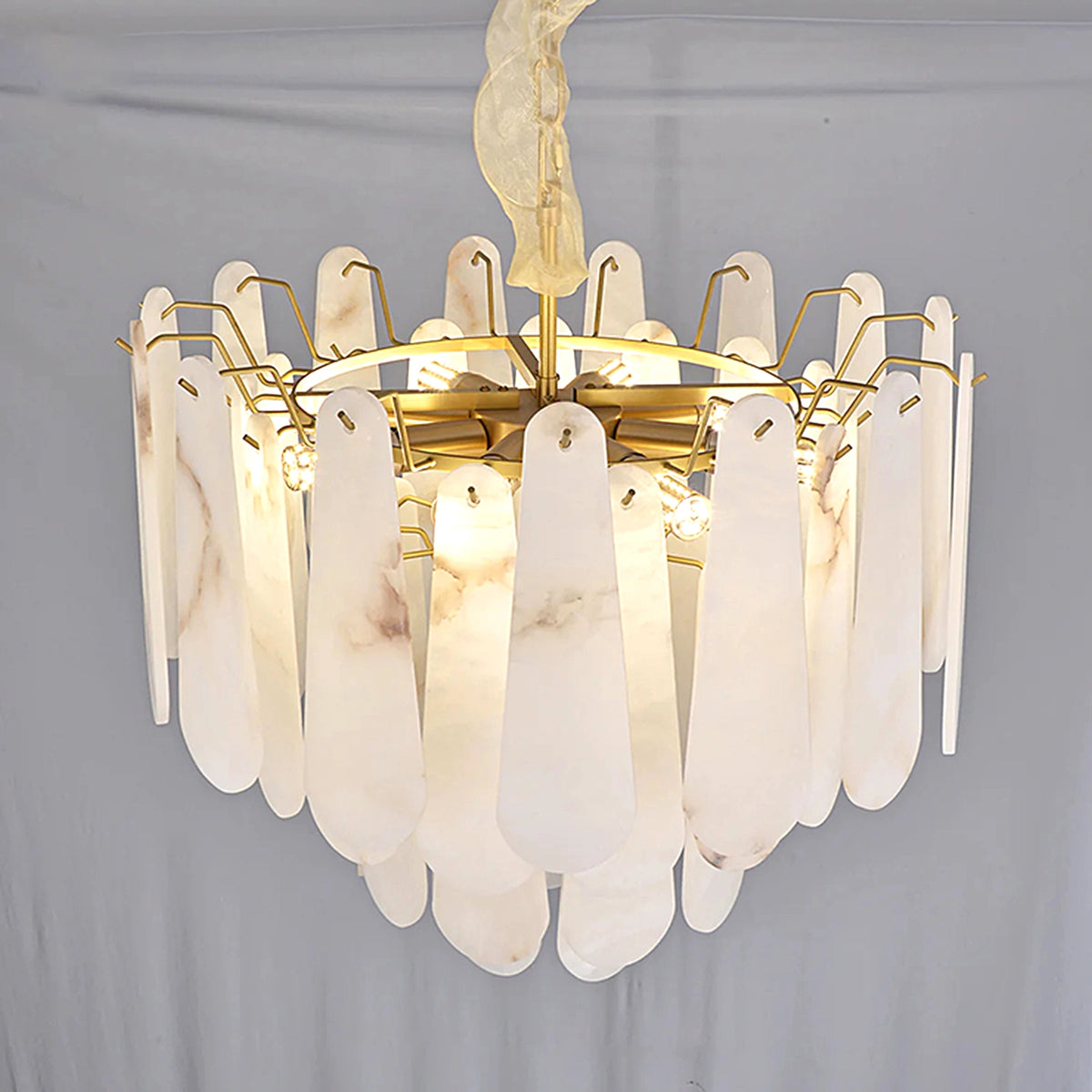 Leon Drop Shape Alabaster Chandelier - view 13 | Liootrlamp