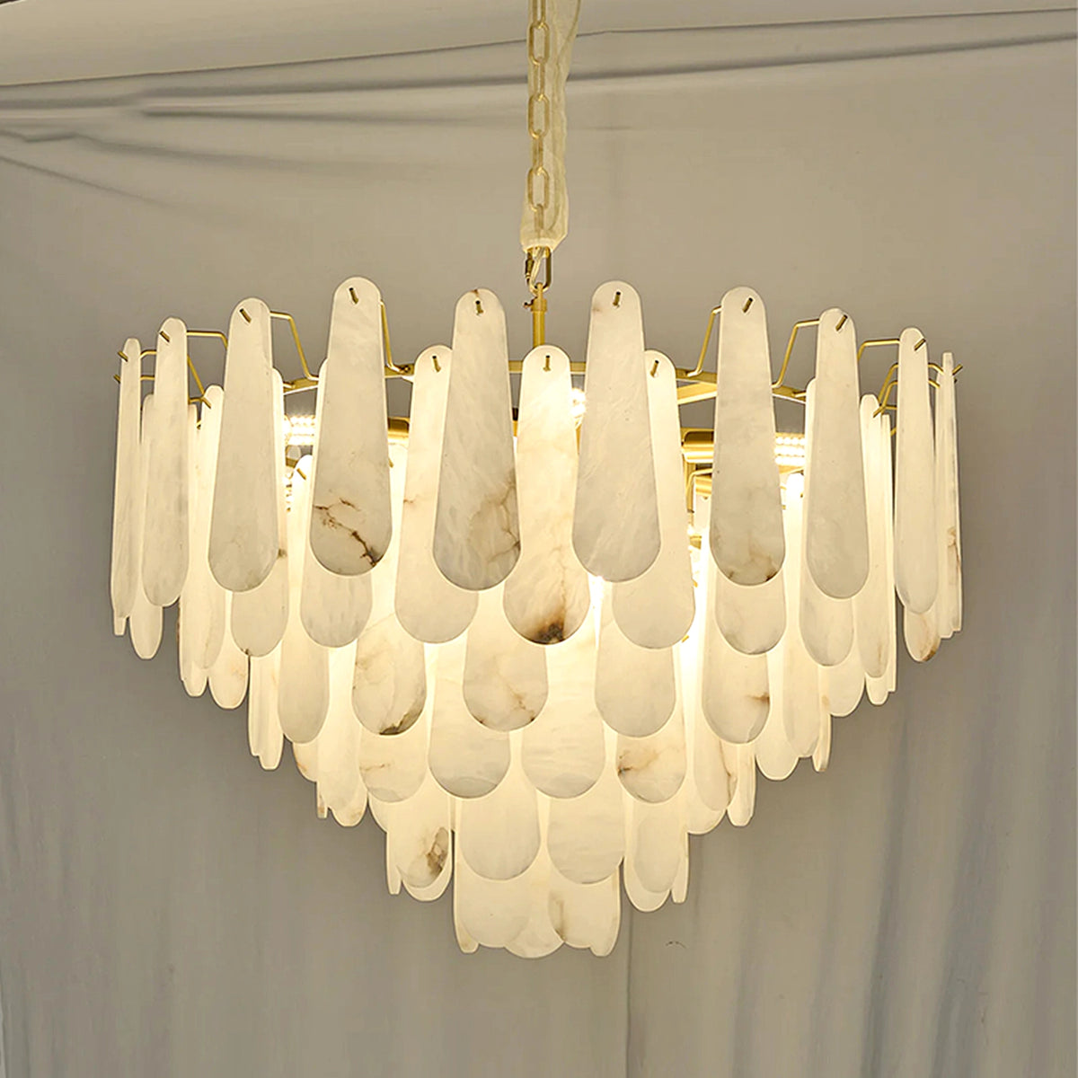 Leon Drop Shape Alabaster Chandelier - view 11 | Liootrlamp