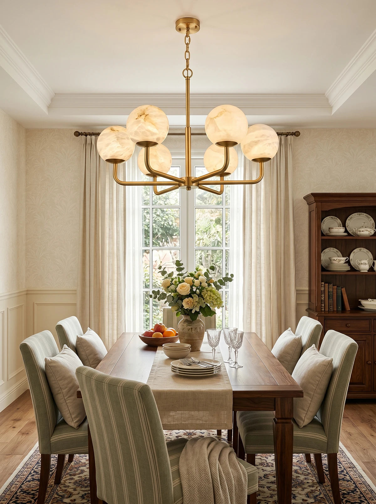 Round Alabaster Brass Chandelier - view 12 | Liootrlamp
