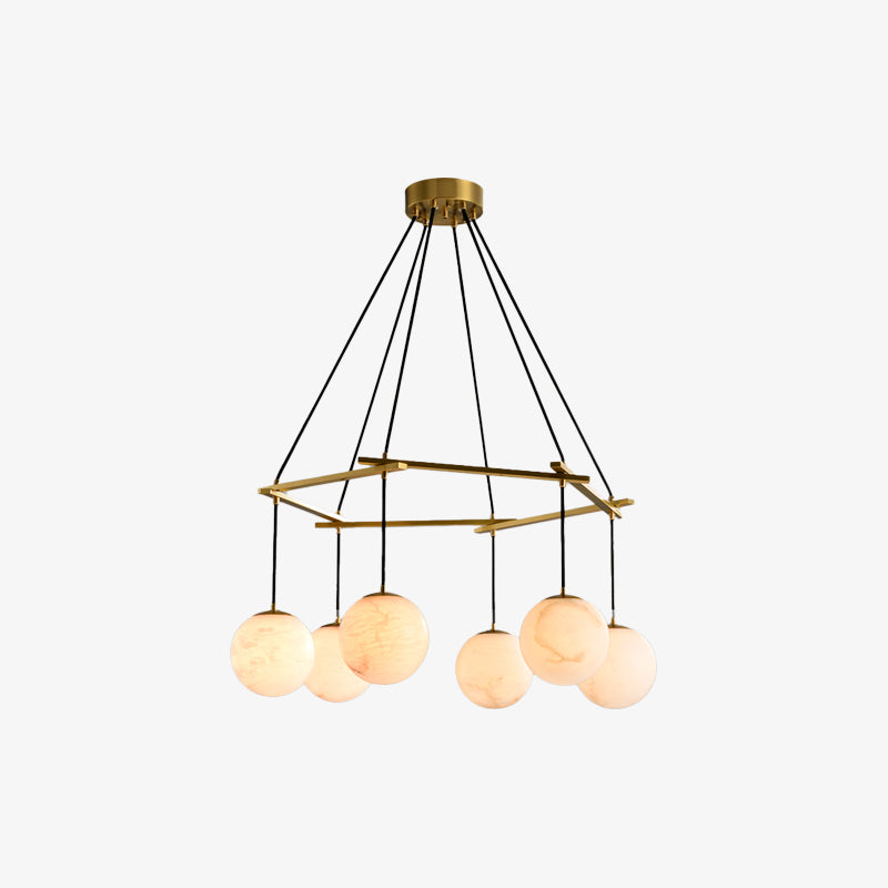 Multi-Head Round Alabaster Brass Chandelier