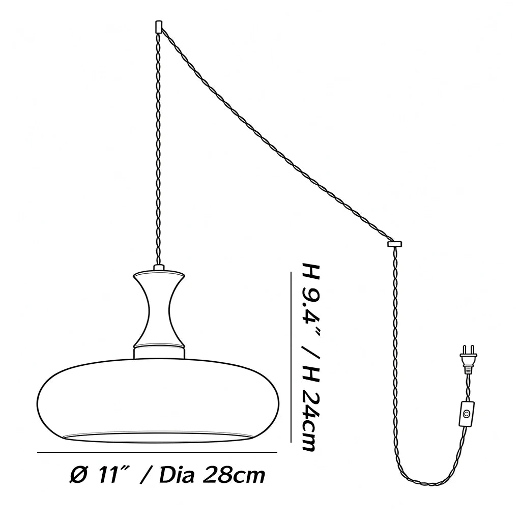 Dimensions of the Miro Retro Plug-In Pendant Light