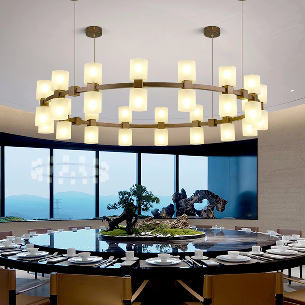 Modern Alabaster Round Chandelier - view 4 | Liootrlamp