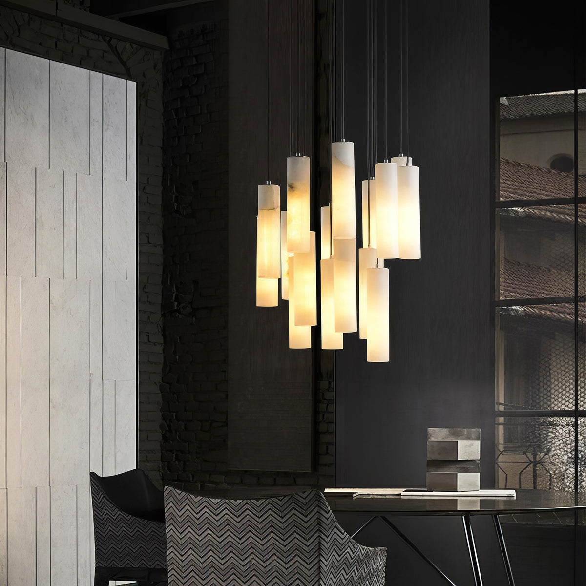Modern Column Alabaster Chandelier