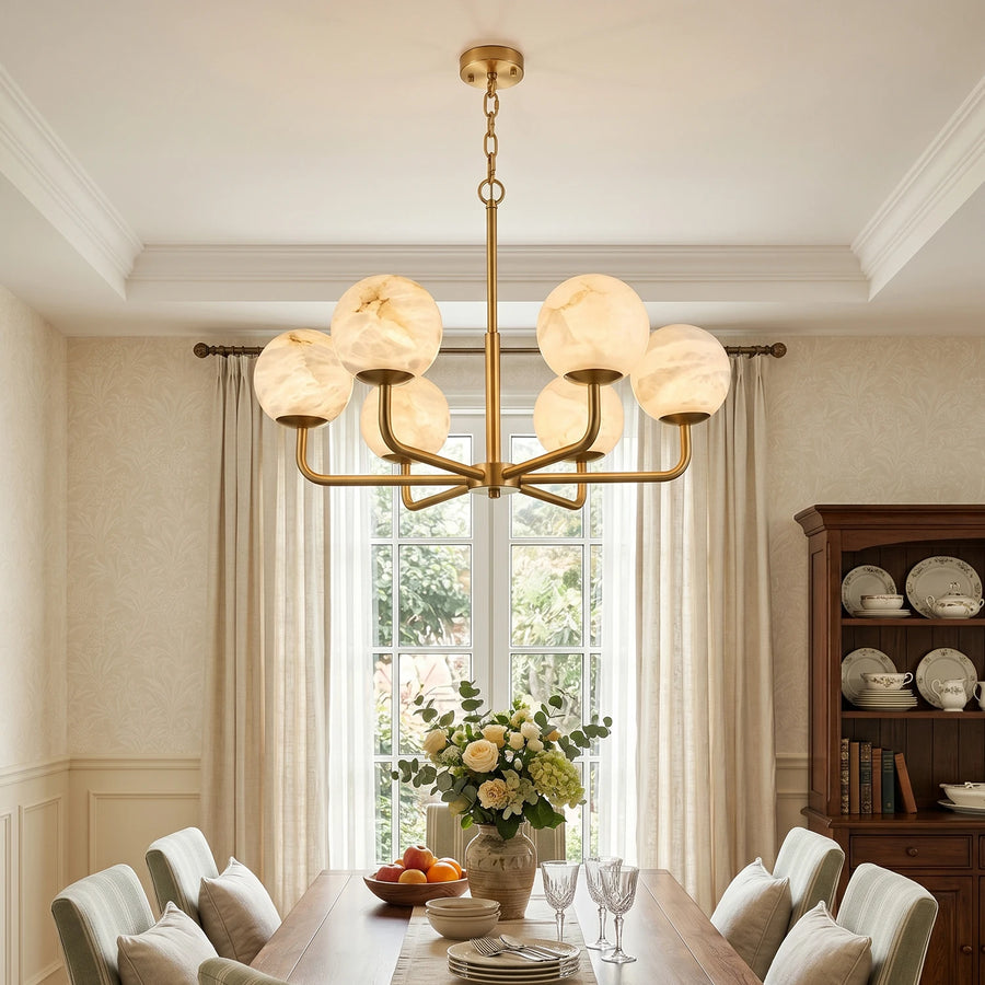 Round Alabaster Brass Chandelier