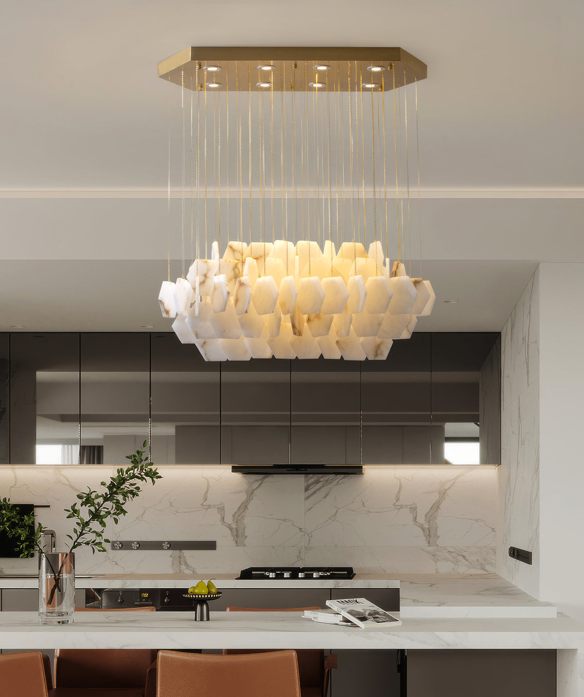 Natural Alabaster Modern Chandelier - view 10 | Liootrlamp