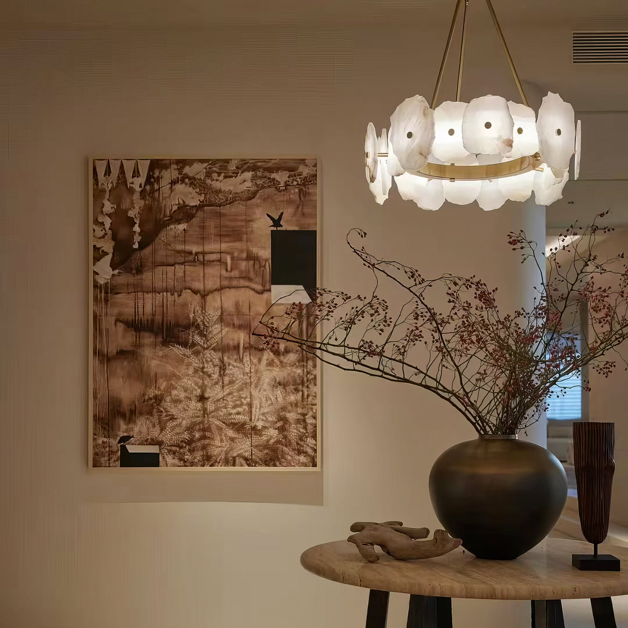 Natural Alabaster Modern Round Chandelier