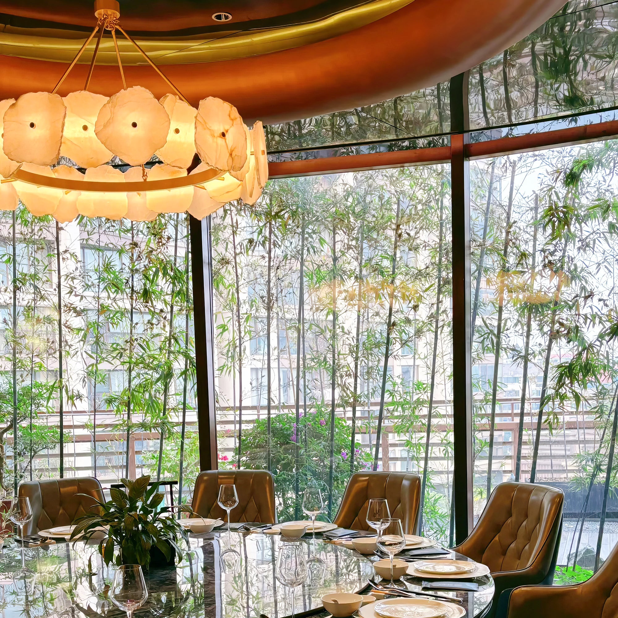 Natural Alabaster Modern Round Chandelier