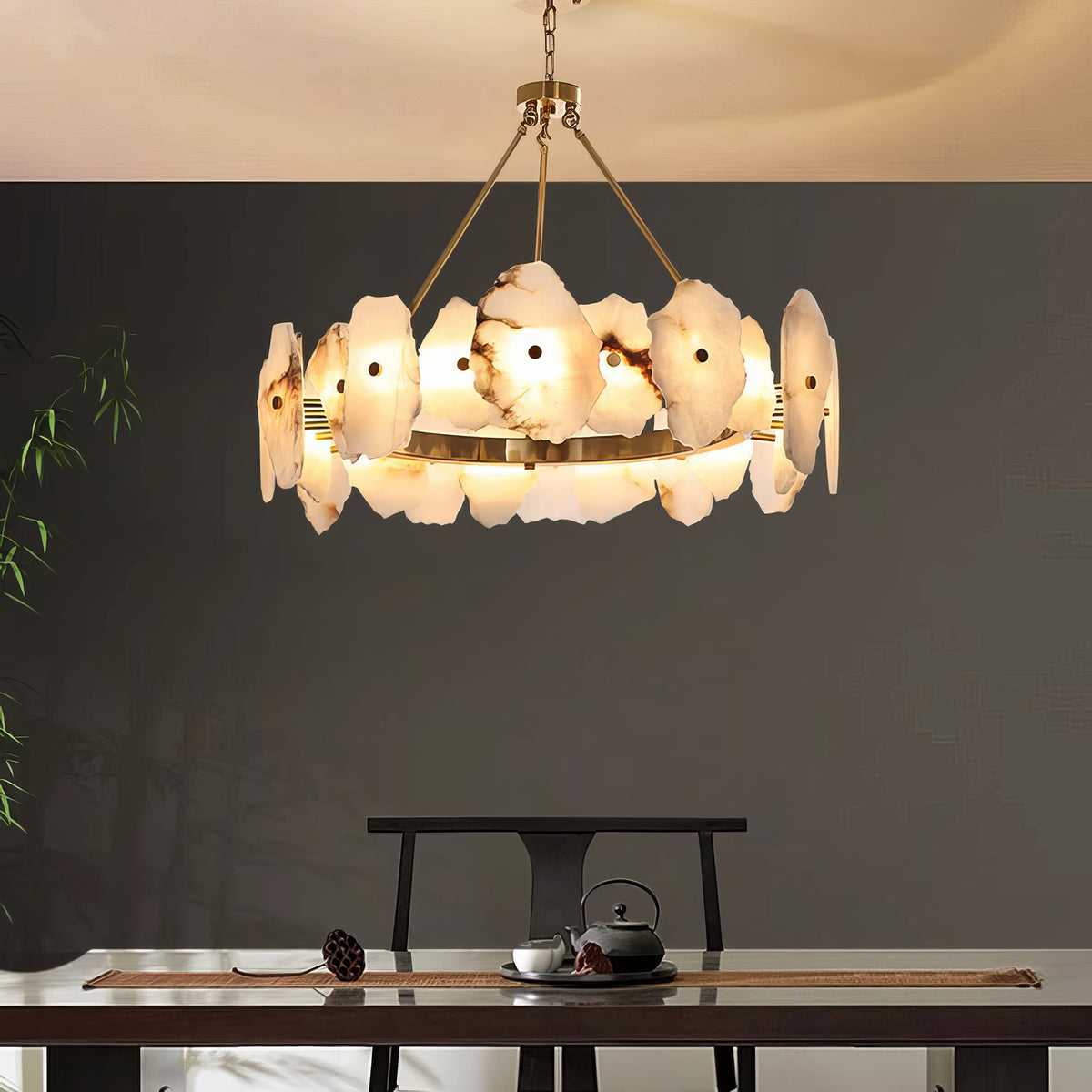 Natural Alabaster Modern Round Chandelier
