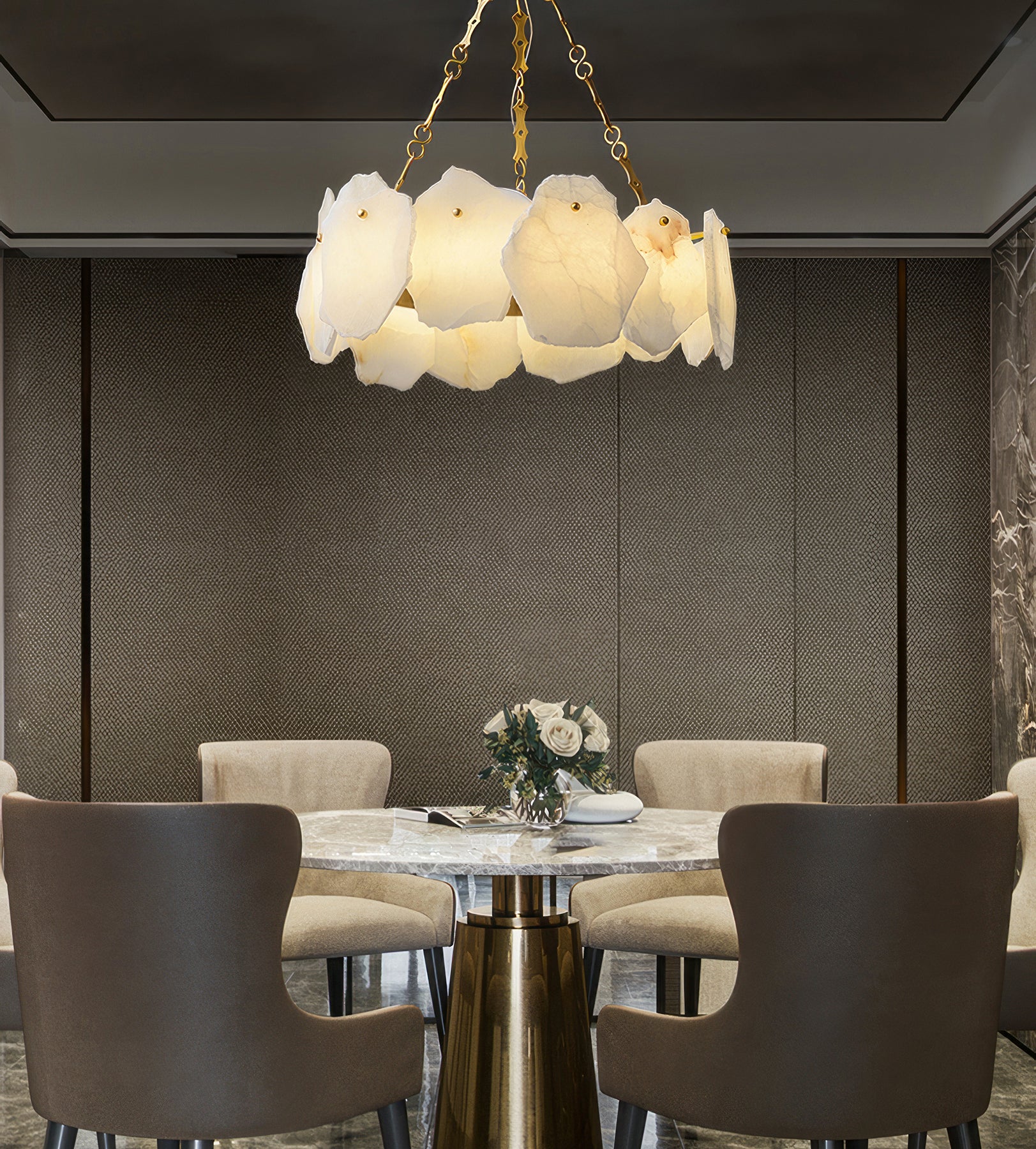 Natural Alabaster Modern Round Chandelier