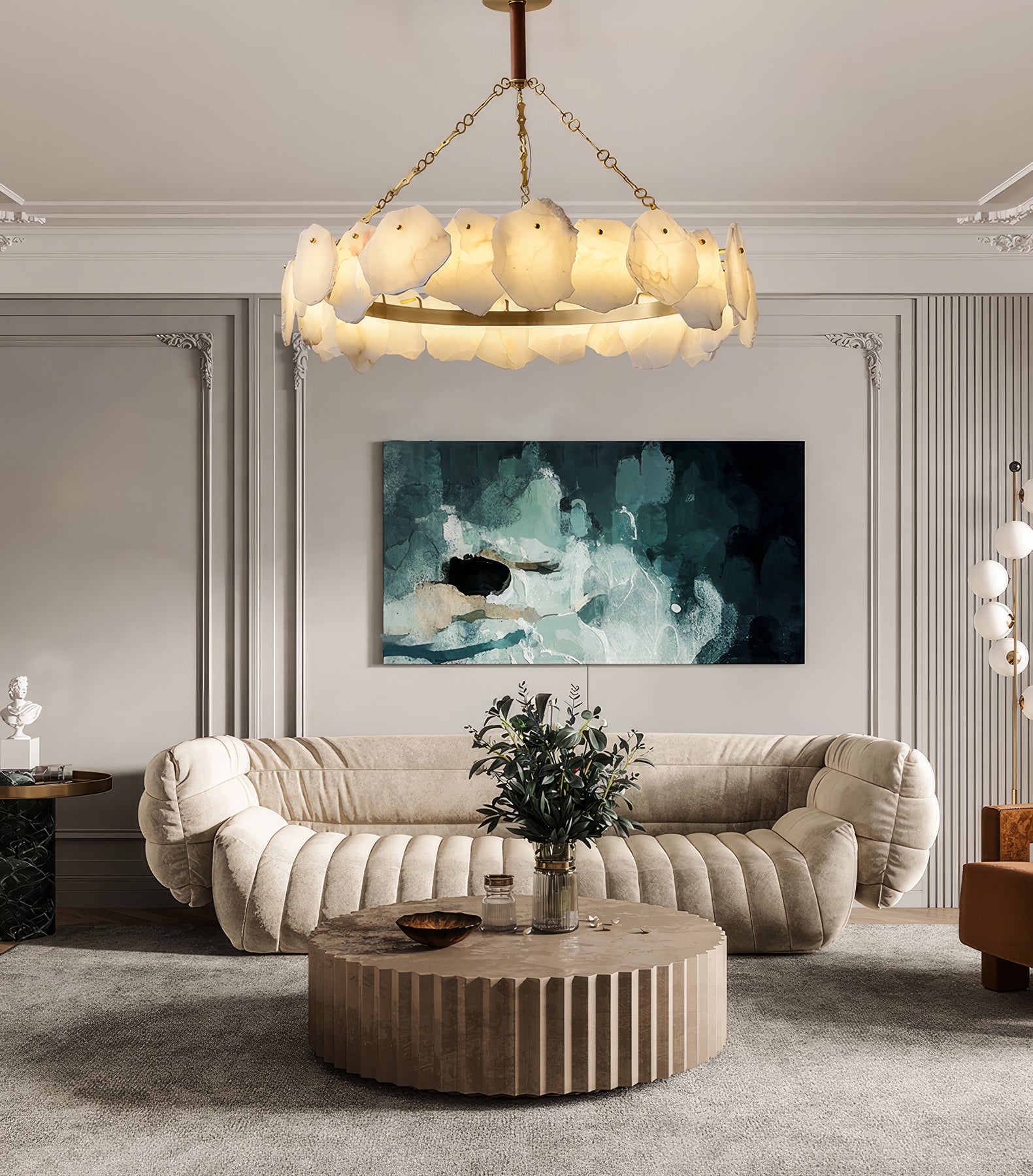 Natural Alabaster Modern Round Chandelier