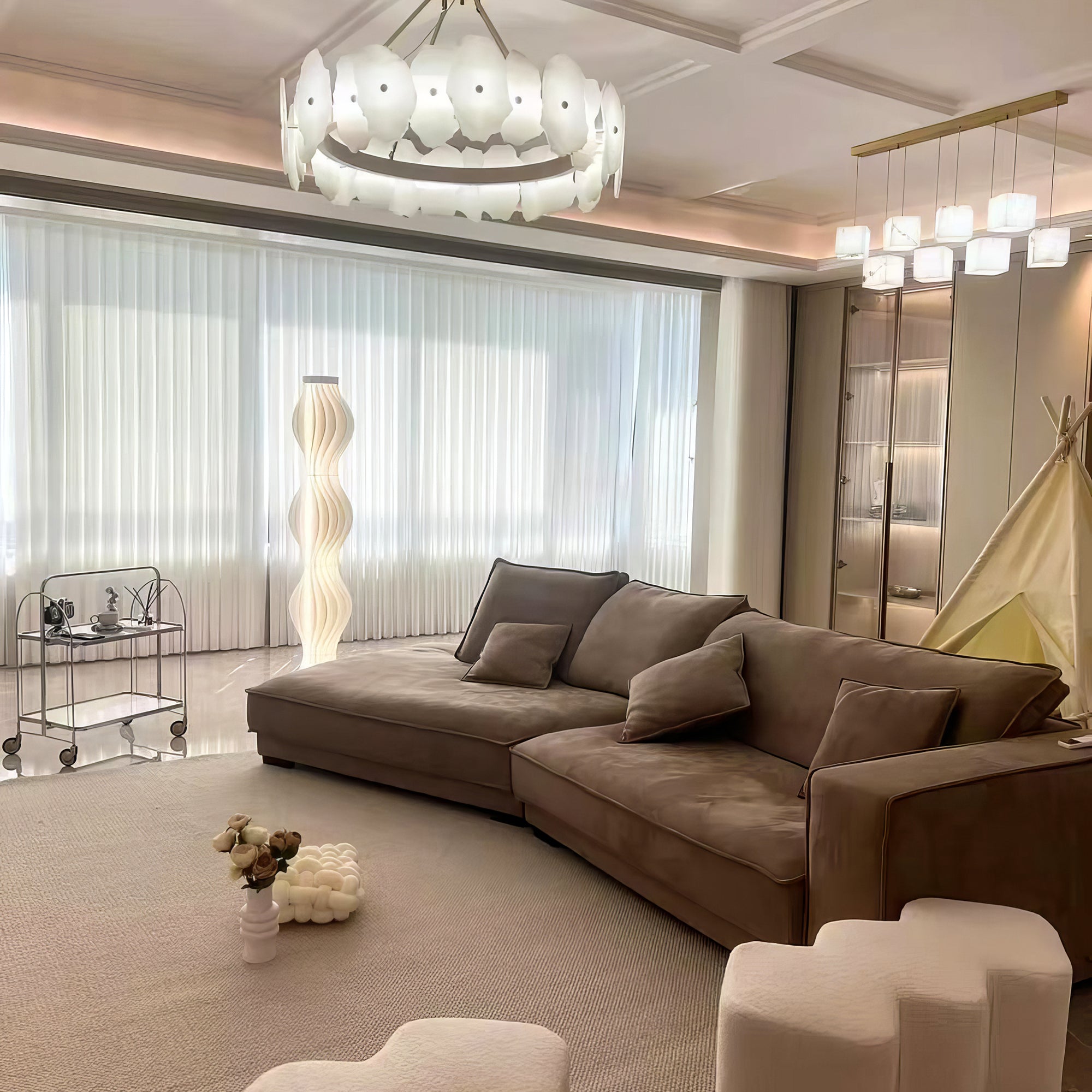Natural Alabaster Modern Round Chandelier