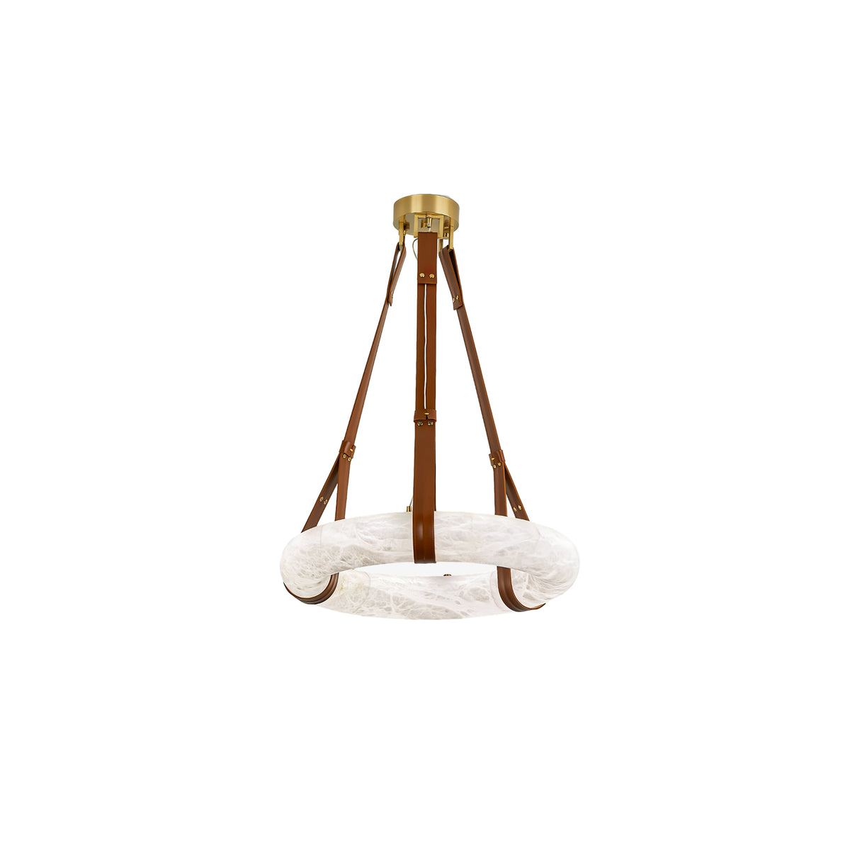 Leather Strap Alabaster Dome Pendant Light
