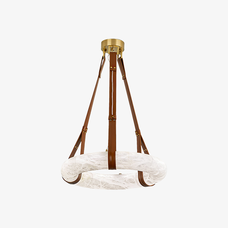 Leather Strap Alabaster Dome Pendant Light