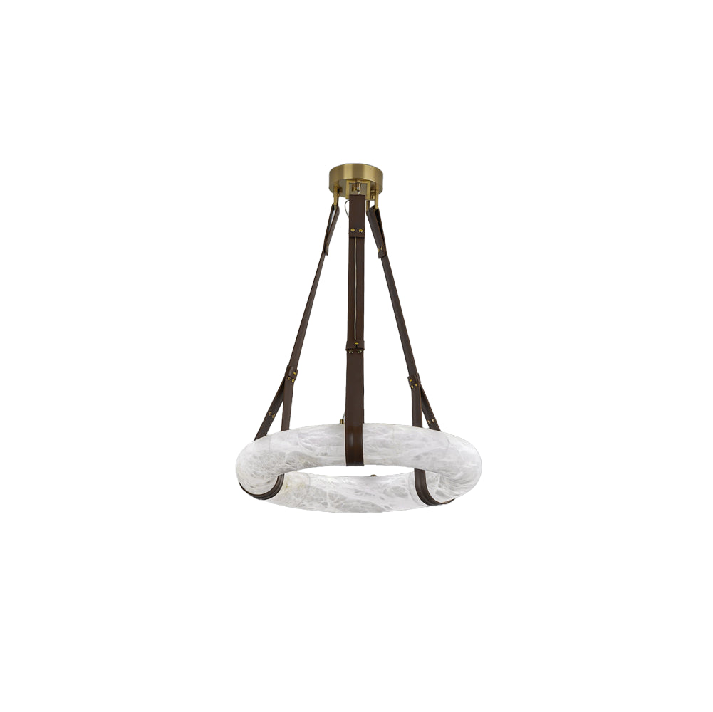 Leather Strap Alabaster Dome Pendant Light