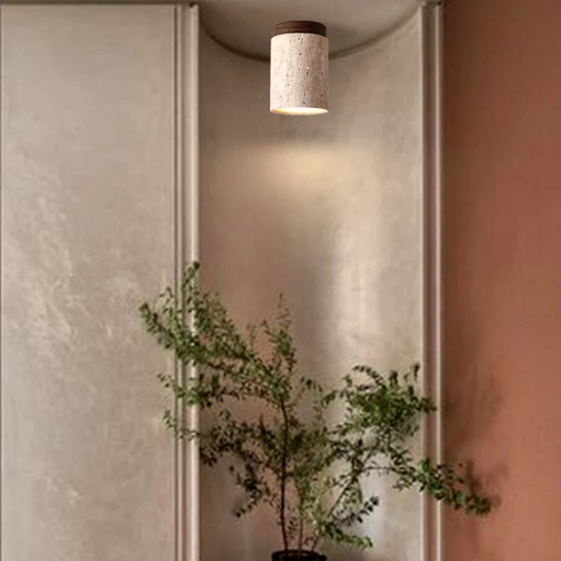 Wood and Stone Modern Flush Mount Light - view 3 | Liootrlamp