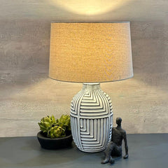 Retro rural woodcarving decorative fabric table lamp